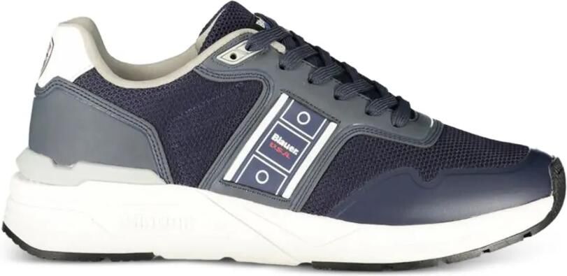 Blauer Gestreepte sneakers met mesh vlak Blauw