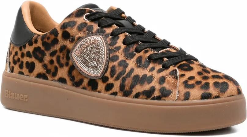 Blauer leopard-print leather sneakers Bruin - Foto 2