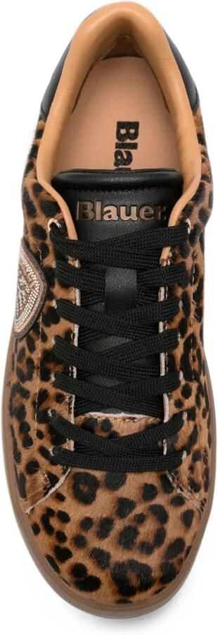Blauer leopard-print leather sneakers Bruin - Foto 4