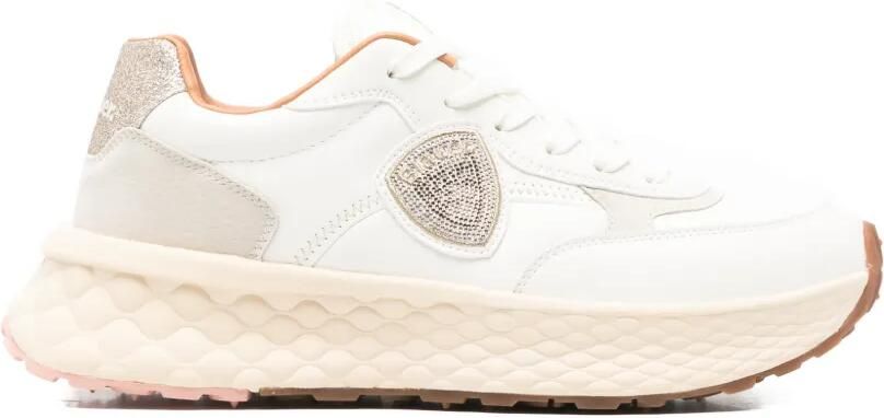 Blauer Leren sneakers met logoplakkaat Wit