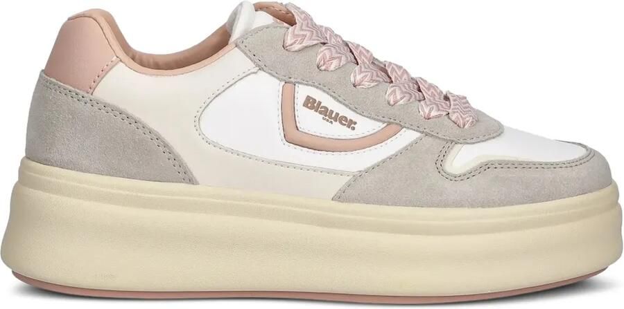 Blauer Leren sneakers met plateauzool Wit