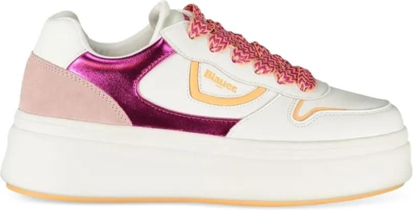 Blauer Leren sneakers met plateauzool Wit