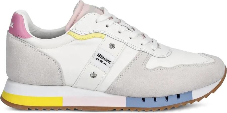 Blauer Leren suède sneakers met vlakken Wit