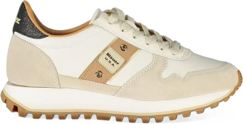 Blauer Millen panelled logo-patch sneakers Beige