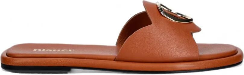 Blauer Moody01 leren sandalen met logo-plakkaat Bruin