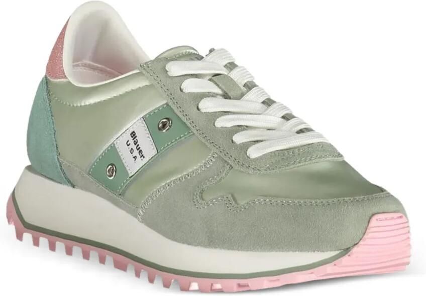Blauer Satijnen sneakers met suède vlakken Groen - Foto 3
