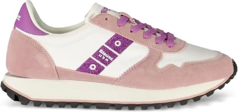 Blauer Sneakers met glitter Roze
