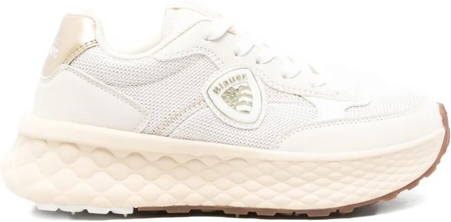 Blauer Sneakers met logopatch Wit