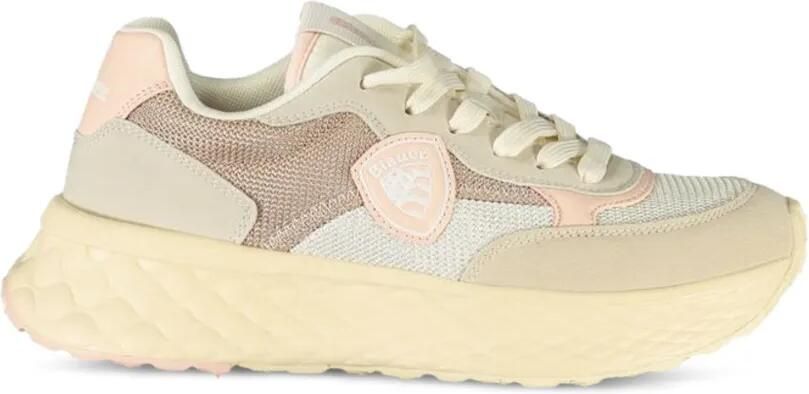 Blauer Sneakers met mesh vlakken Beige