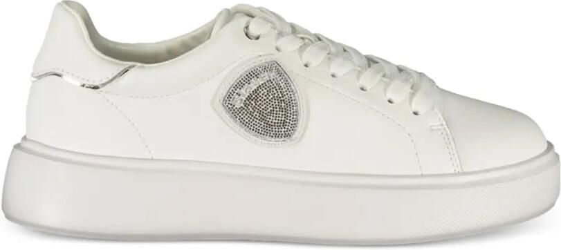 Blauer Sneakers met plateauzool en verfraaid met kristallen Wit