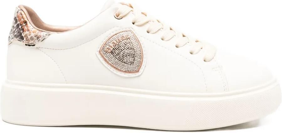 Blauer Sneakers met slangenleer-detail en logo Beige