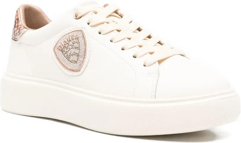 Blauer Sneakers met slangenleer-detail en logo Beige - Foto 3
