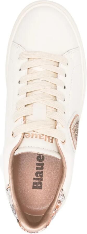 Blauer Sneakers met slangenleer-detail en logo Beige - Foto 4