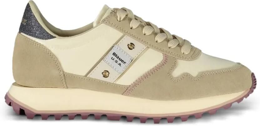 Blauer Sneakers met suède vlakken Beige