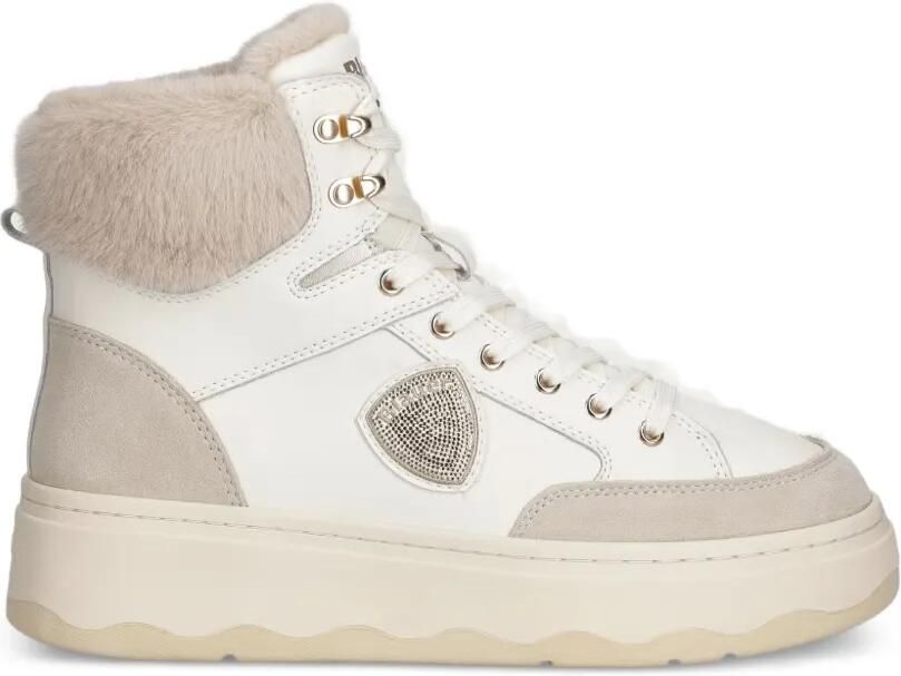 Blauer Sneakers met veters en imitatiebont Wit