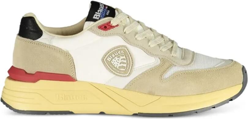 Blauer Sneakers met vlakken Beige