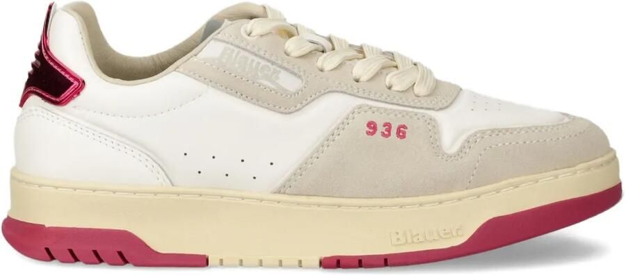 Blauer Sneakers met vlakken en veters Wit