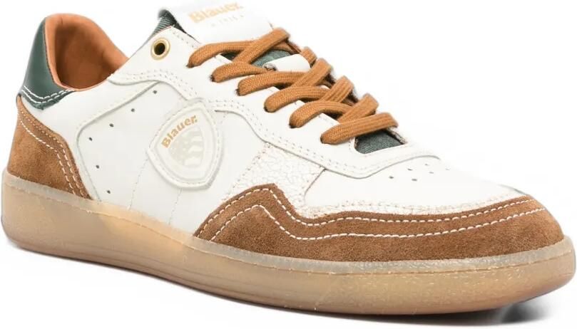 Blauer suede-panelled leather sneakers Wit - Foto 3