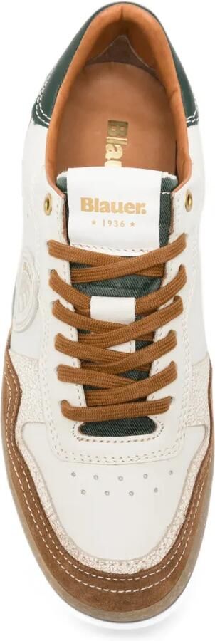 Blauer suede-panelled leather sneakers Wit - Foto 4