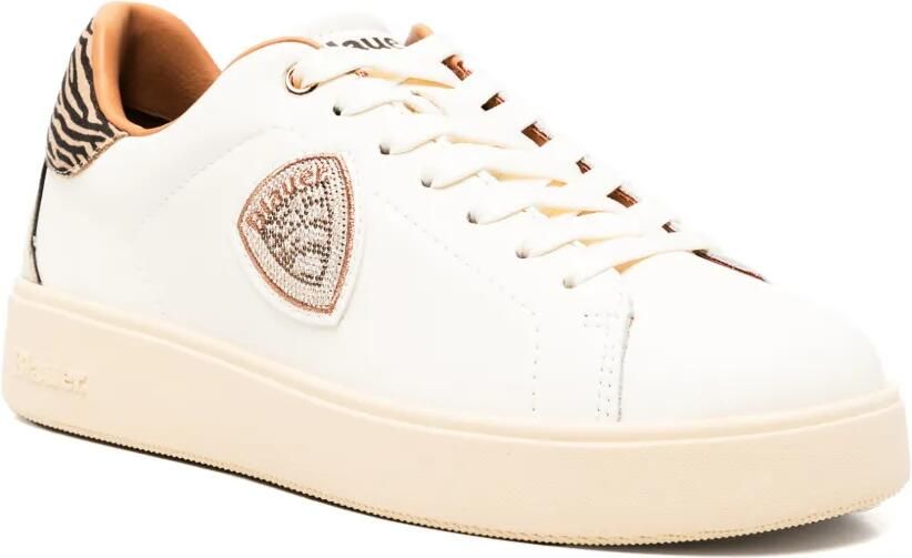 Blauer zebra-print leather sneakers Wit