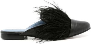 Blue Bird Shoes Slippers met veren afwerking Zwart