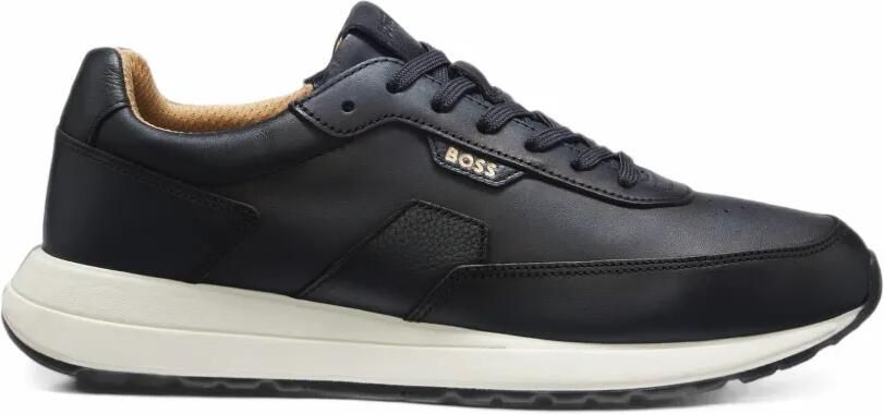 BOSS brushed-leather sneakers with Eva-rubber sole Blauw