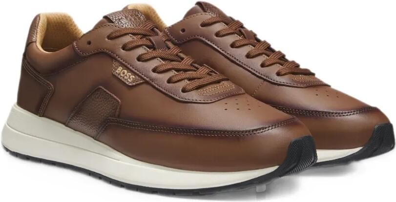 BOSS brushed leather trainers with eva-rubber sole Bruin - Foto 3