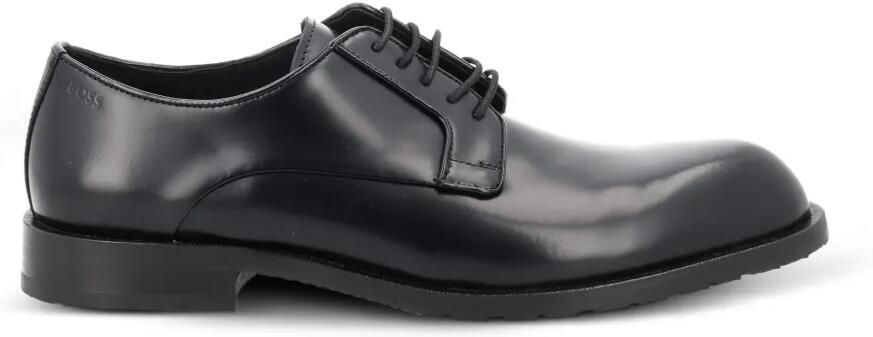 BOSS Derby shoes in brush-off leather with em ed logo Zwart