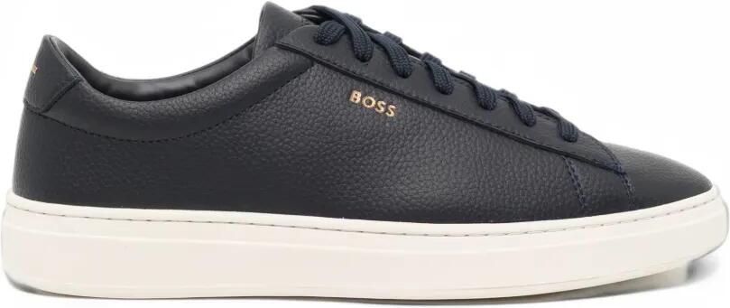 BOSS grained leather sneakers Blauw