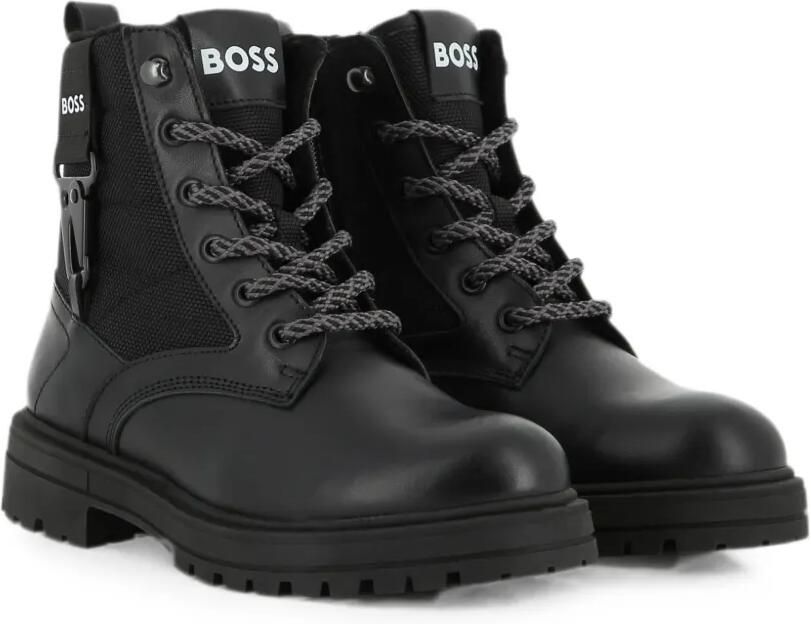 BOSS Kidswear Enkellaarzen met karabijnhaak detail Zwart