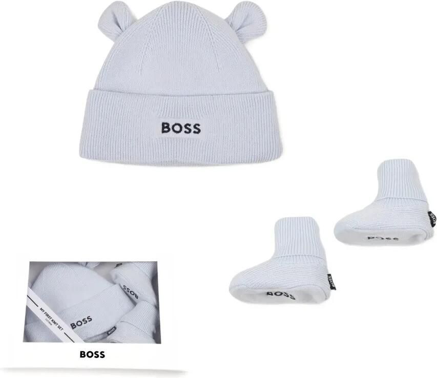 BOSS Kidswear Gebreide muts en laarzen Blauw