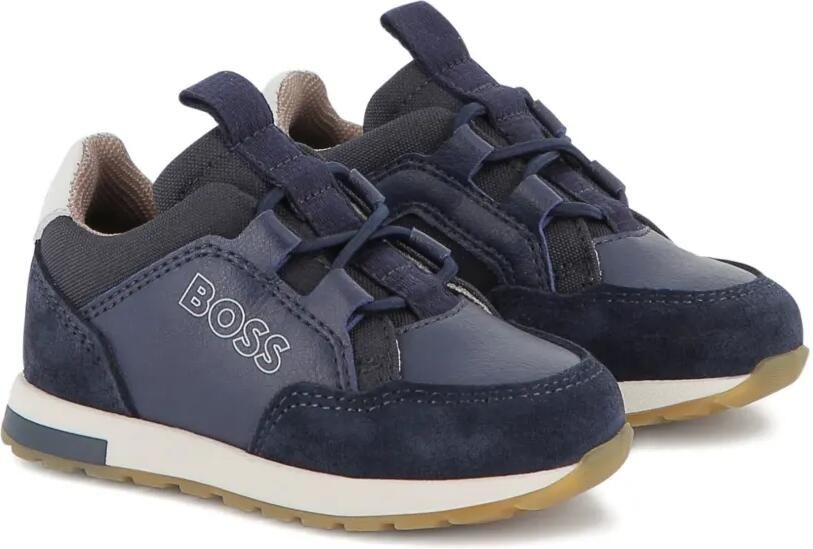 BOSS Kidswear Leren sneakers Blauw