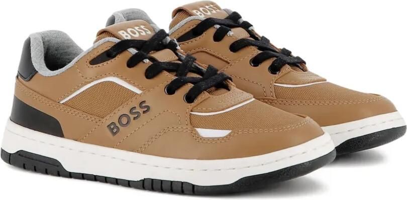 BOSS Kidswear Leren sneakers Bruin