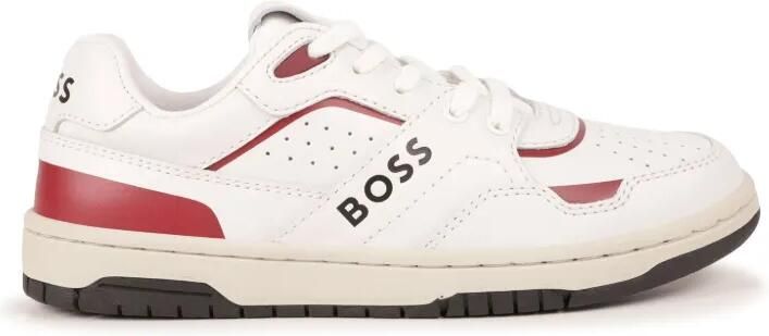 BOSS Kidswear Leren sneakers met logoprint Wit