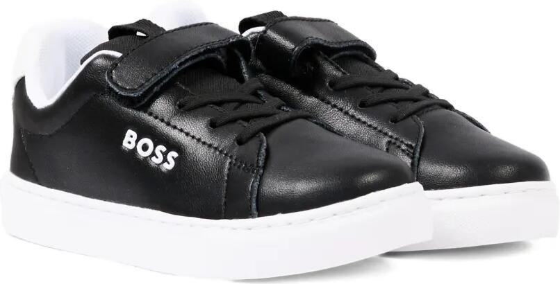 BOSS Kidswear Leren sneakers Zwart