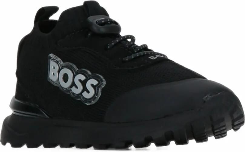BOSS Kidswear logo-patch sock-style sneakers Zwart