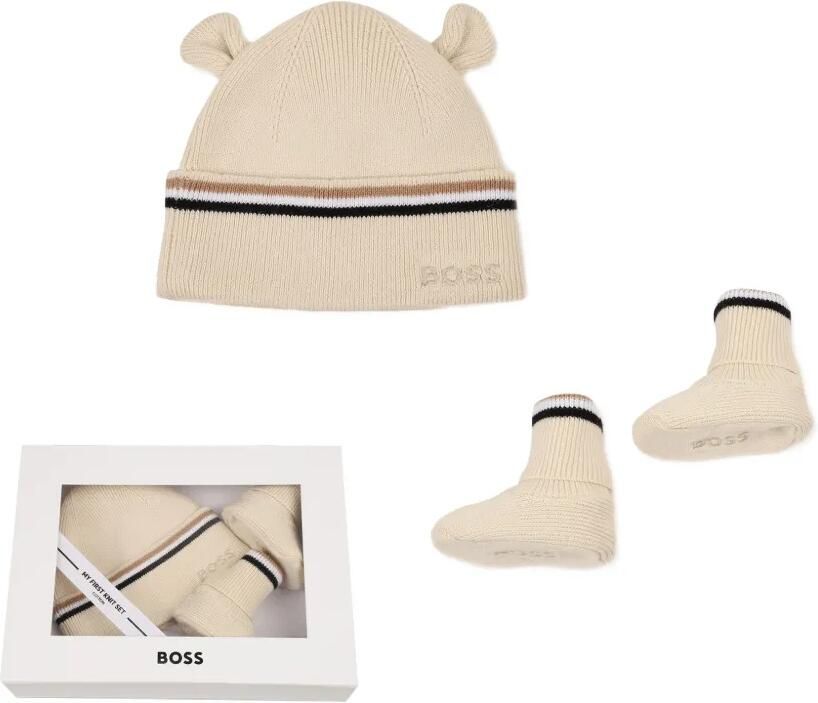 BOSS Kidswear Muts en laarzen met streep-detail Beige