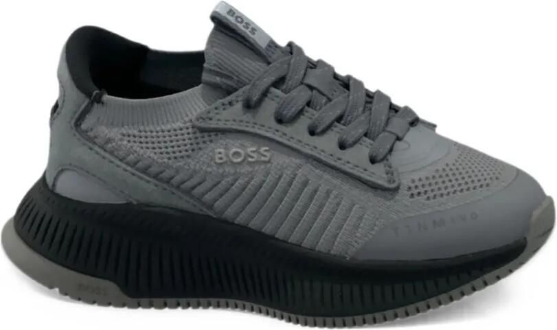 BOSS Kidswear ribbed-knit panelled sneakers Grijs - Foto 3
