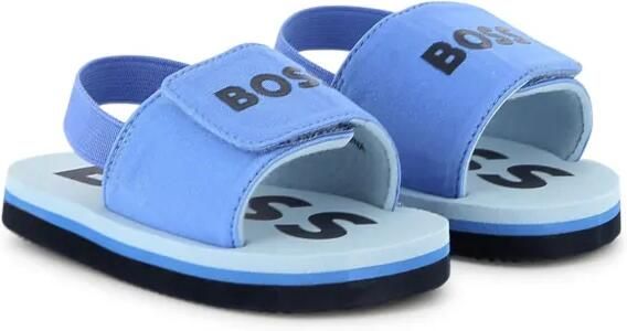 BOSS Kidswear Sandalen met logoprint Blauw