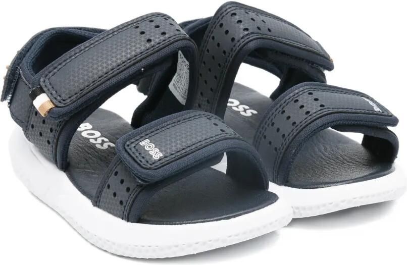 BOSS Kidswear Sandalen met logoprint Blauw