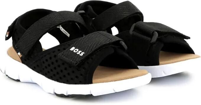 BOSS Kidswear Sandalen met logoprint Zwart