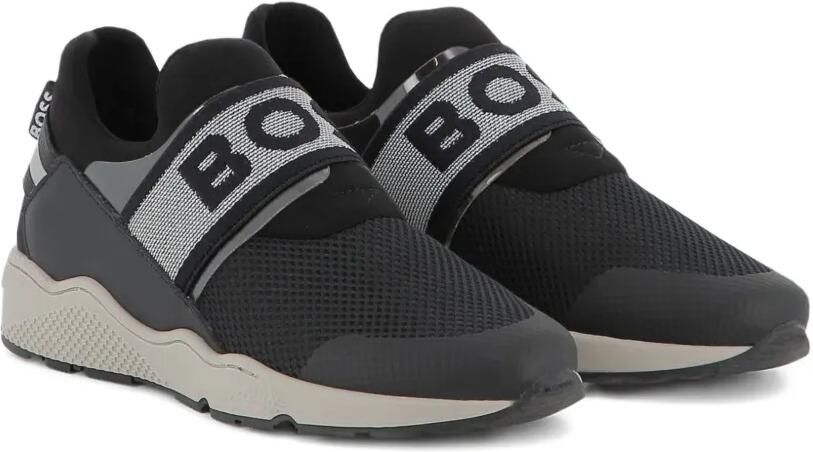 BOSS Kidswear Slip-on sneakers met mesh vlak Zwart