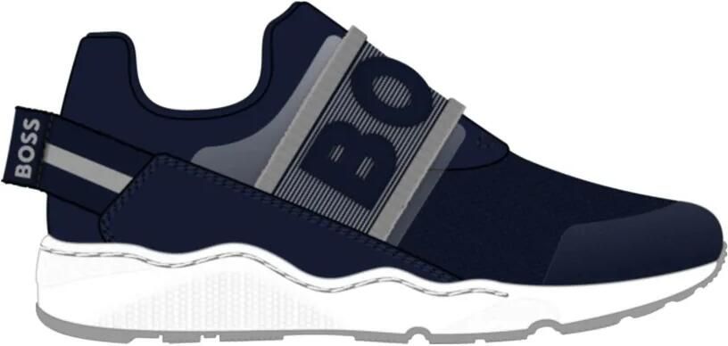 BOSS Kidswear Slip-on sneakers met mesh vlakken Blauw