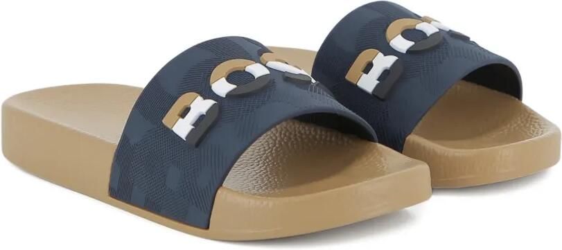 BOSS Kidswear Slippers met logodetail Blauw