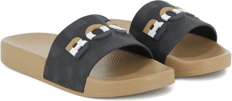 BOSS Kidswear Slippers met logodetail Zwart