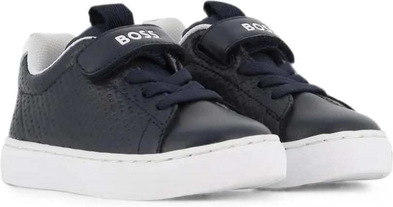 BOSS Kidswear Sneakers met klittenband en monogram-reliëf Blauw