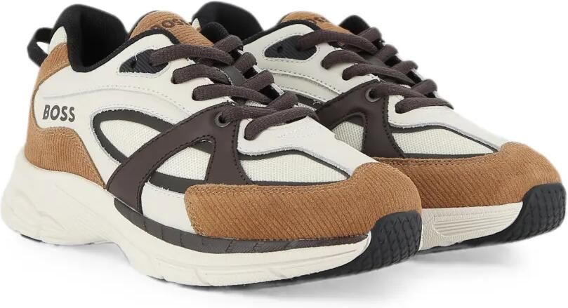 BOSS Kidswear Sneakers met ribfluwelen vlakken Beige
