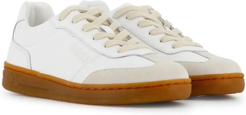 BOSS Kidswear Sneakers met suède vlakken en logo-print Wit