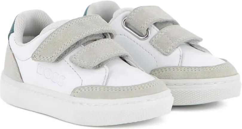BOSS Kidswear Sneakers van leer en canvas Wit