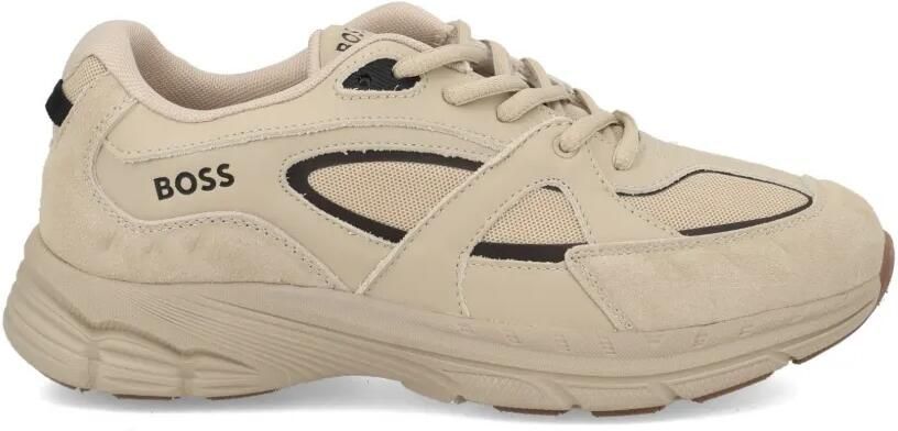 BOSS Kidswear Sneakers van leer en mesh Beige